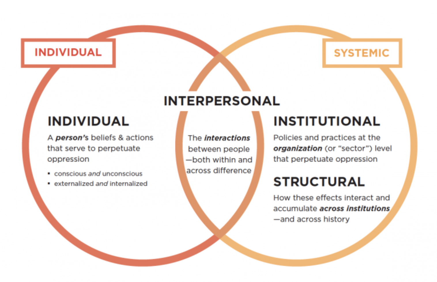 The Lens of Systemic Oppression: Addressing equity at the individual, interpersonal, institutional, and structural levels